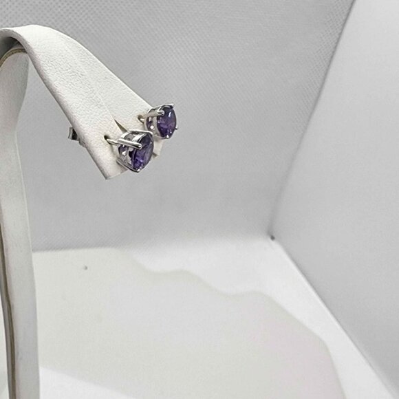 NEW Sterling Silver 925 Purple GemStone Studs - Earrings - Picture 3 of 5
